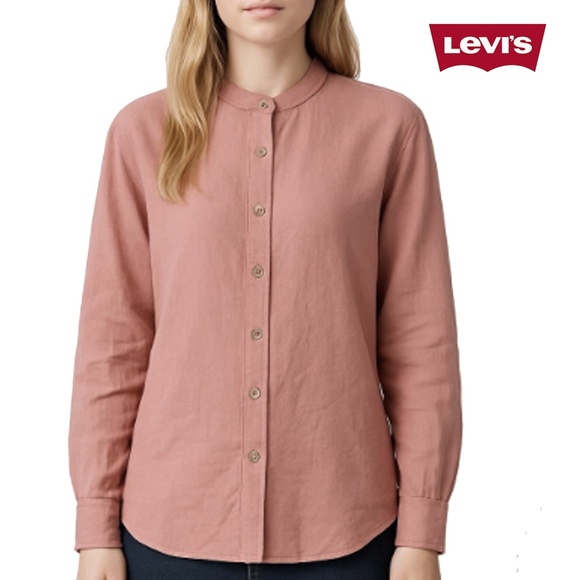 Levi's Button Front Shirt Top Blouse Long Sleeve Linen Cotton Blend Rose Pink - Picture 1 of 15